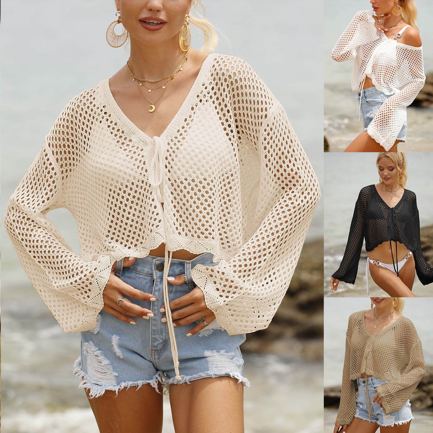 Women's Lace-up Cardigan Hollow-out Beach Sun Protection Long-sleeved