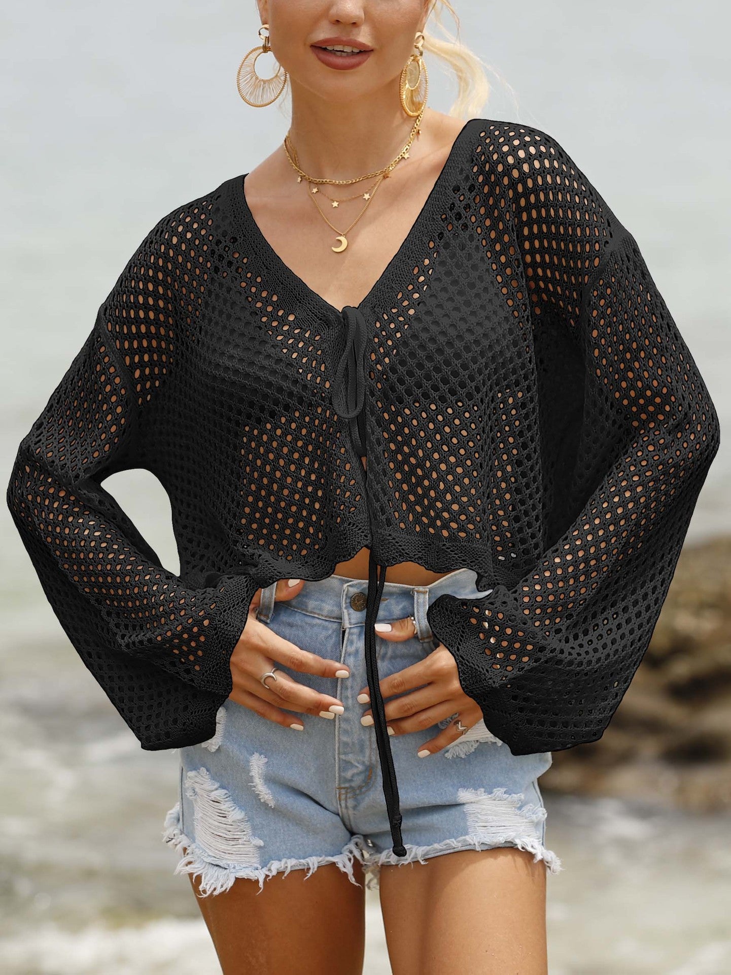 Women's Lace-up Cardigan Hollow-out Beach Sun Protection Long-sleeved