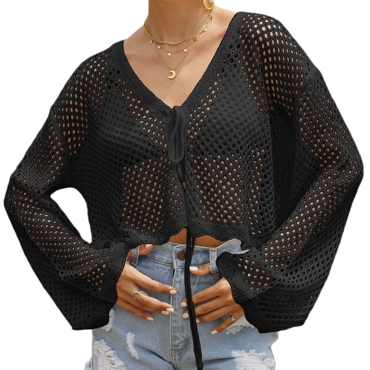 Women's Lace-up Cardigan Hollow-out Beach Sun Protection Long-sleeved